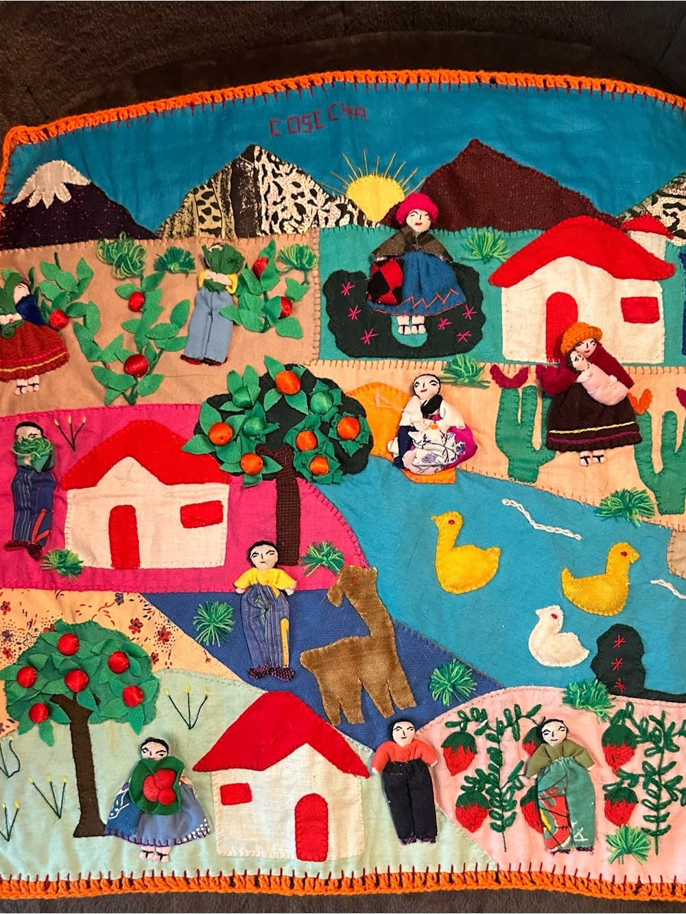 Handmade Folk Textile Wall Hanging in Bright Multi-Color
